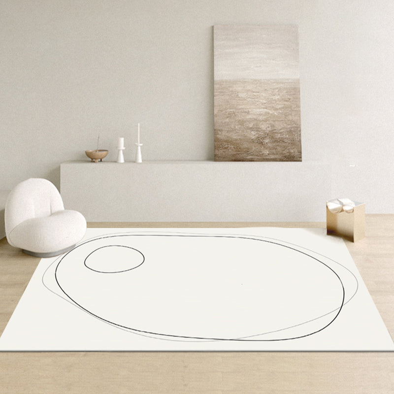 White Line Pattern Area Carpet Modern Polyester Area Rug Non-Slip Backing Rug for Home Decor