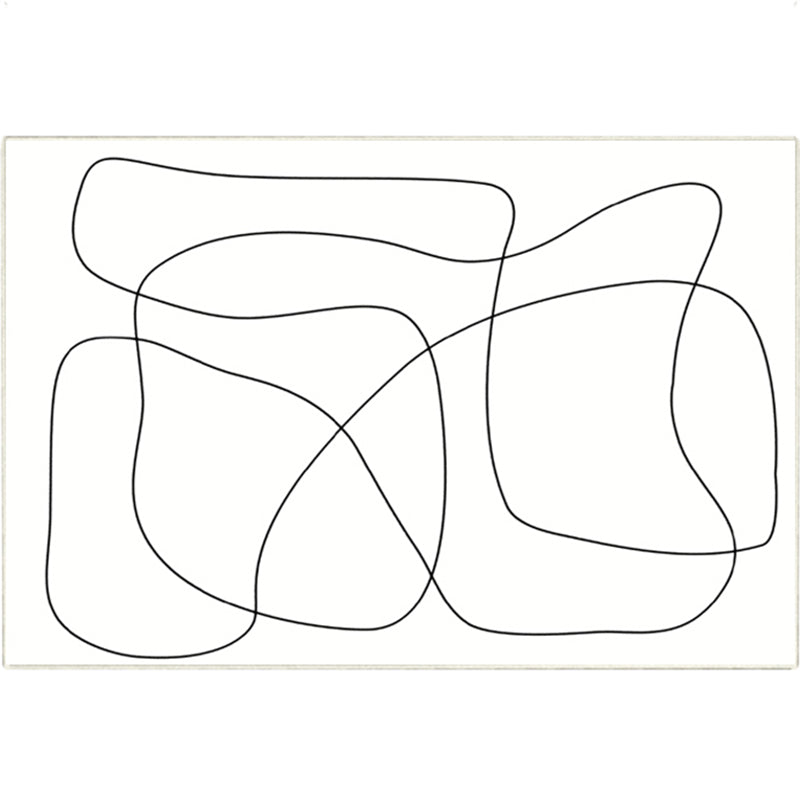 White Line Pattern Area Carpet Modern Polyester Area Rug Non-Slip Backing Rug for Home Decor