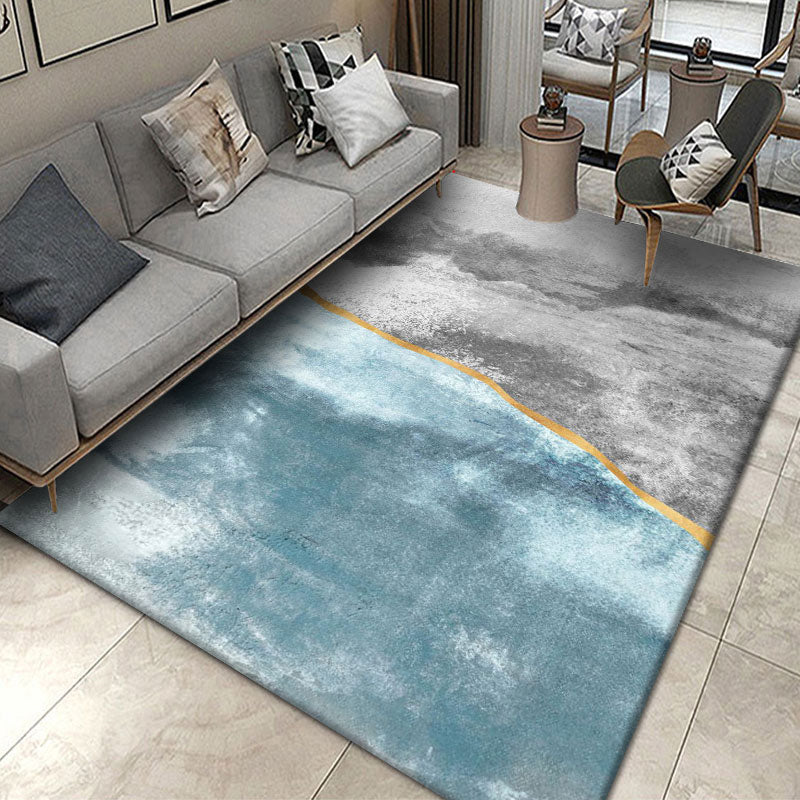 Light Blue Modern Rug Polyester Graphic Rug Non-Slip Backing Rug for Living Room