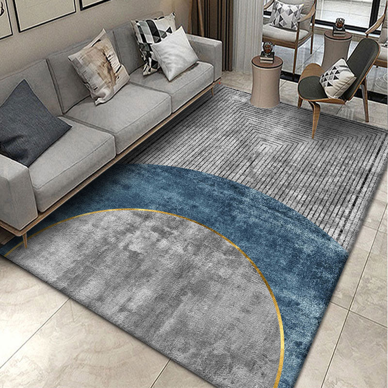 Light Blue Modern Rug Polyester Graphic Rug Non-Slip Backing Rug for Living Room