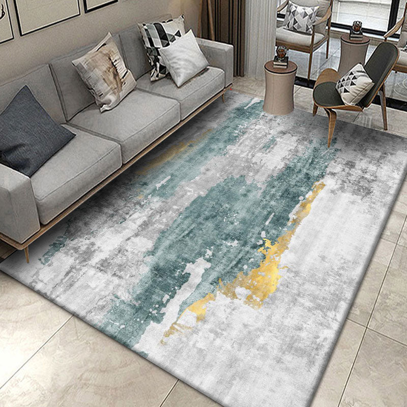 Light Blue Modern Rug Polyester Graphic Rug Non-Slip Backing Rug for Living Room