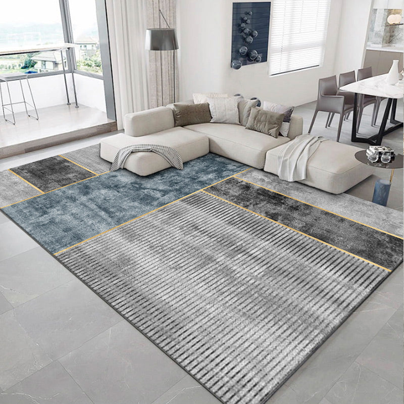 Light Blue Modern Rug Polyester Graphic Rug Non-Slip Backing Rug for Living Room