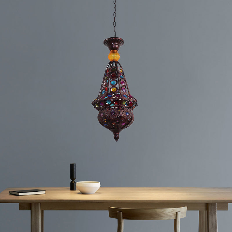1 Bulb Urn Pendulum Light Vintage Copper Metal Suspended Lighting Fixture for Dining Room