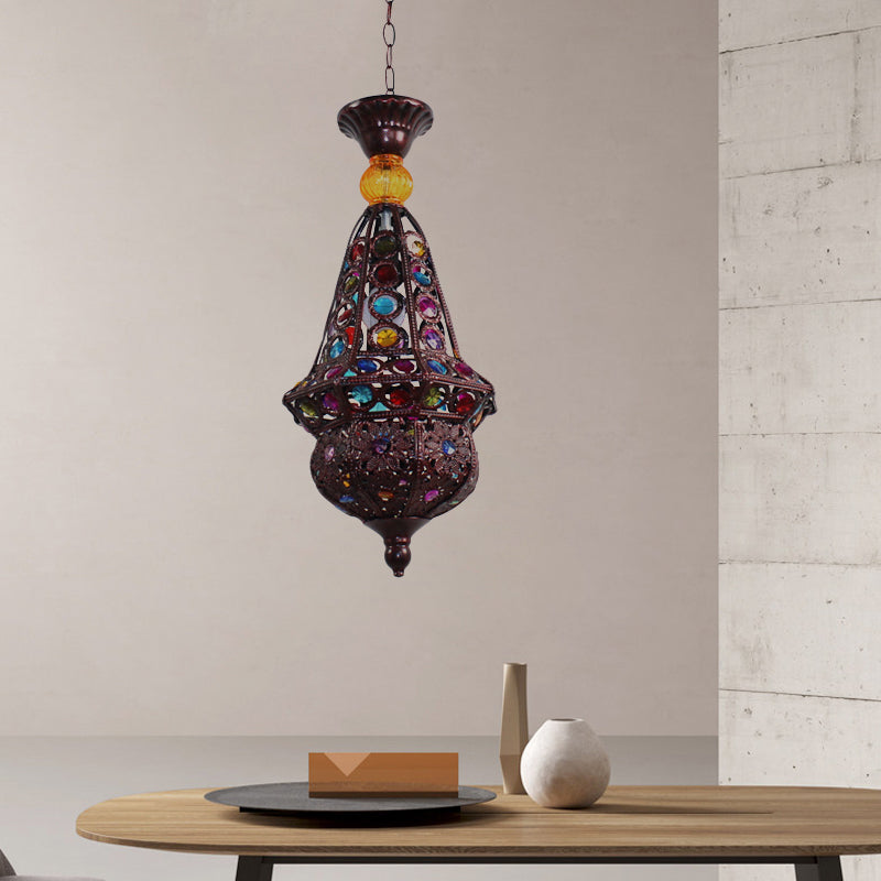 1 Bulb Urn Pendulum Light Vintage Copper Metal Suspended Lighting Fixture for Dining Room