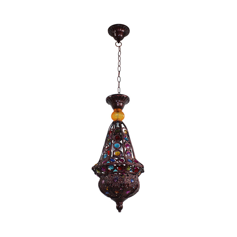 1 Bulb Urn Pendulum Light Vintage Copper Metal Suspended Lighting Fixture for Dining Room