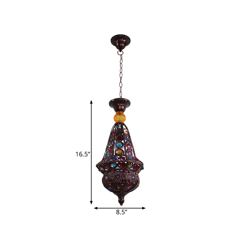 1 Bulb Urn Pendulum Light Vintage Copper Metal Suspended Lighting Fixture for Dining Room