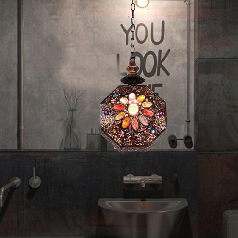 Metal Rust Hanging Light Octagon 1-Light Bohemian Down Lighting Pendant for Bathroom