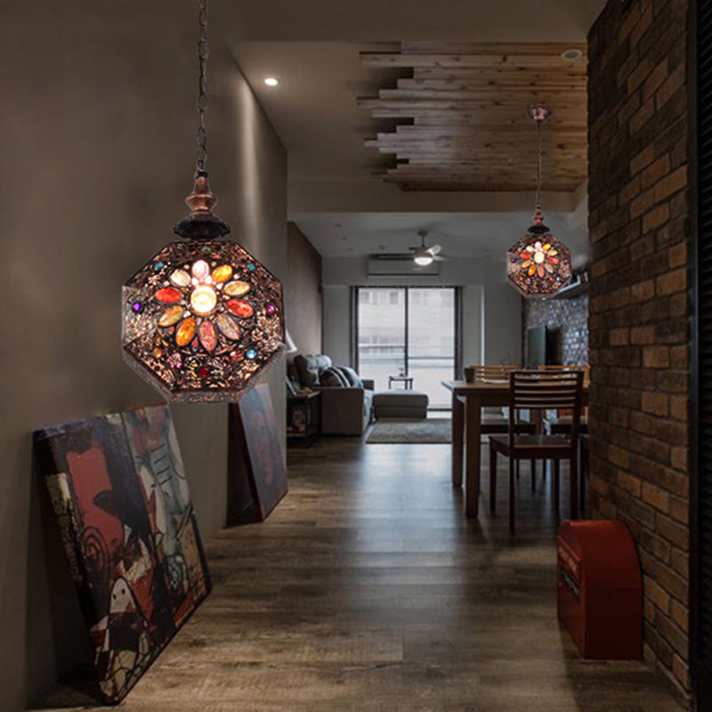 Metal Rust Hanging Light Octagon 1-Light Bohemian Down Lighting Pendant for Bathroom