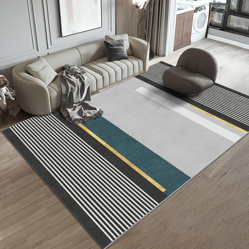 Black Striped Rug Blending Modern Rug Non-Slip Backing Rug for Home Decor