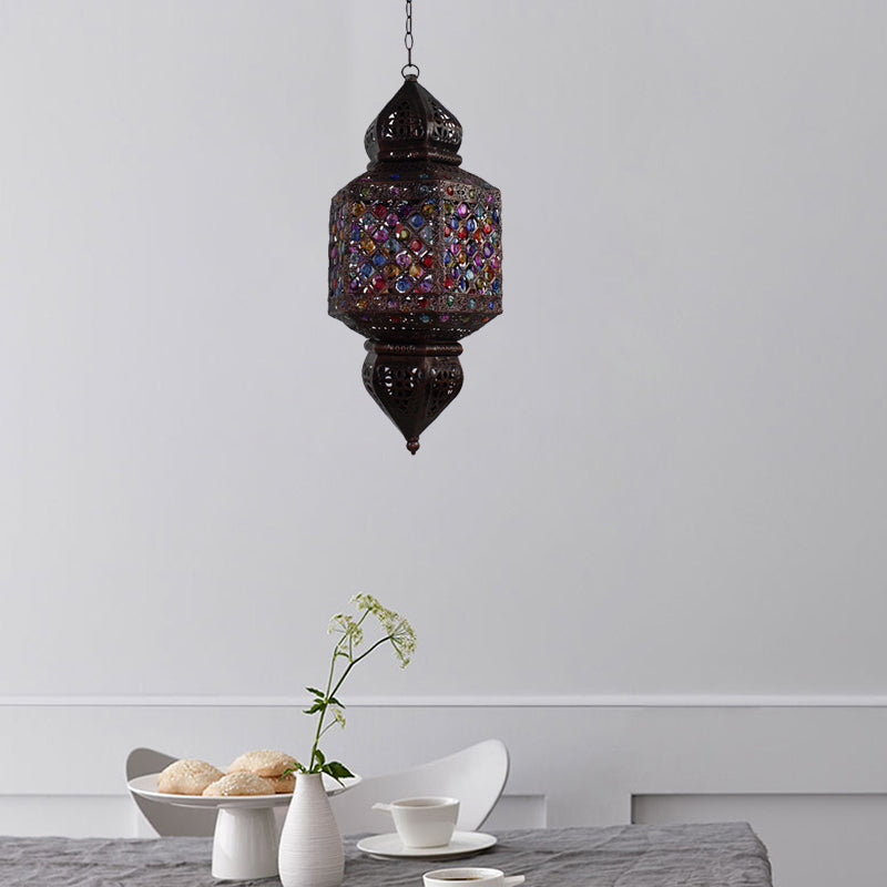 Metal Bronze Suspended Lighting Fixture Lantern 1 Head Vintage Ceiling Pendant Light for Bedroom
