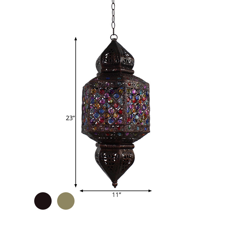 Metal Bronze Suspended Lighting Fixture Lantern 1 Head Vintage Ceiling Pendant Light for Bedroom