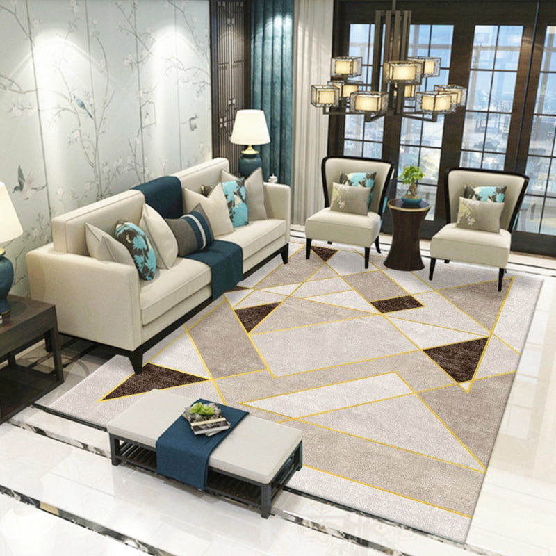 Light Yellow Modern Rug Polyester Graphic Rug Non-Slip Backing Rug for Living Room