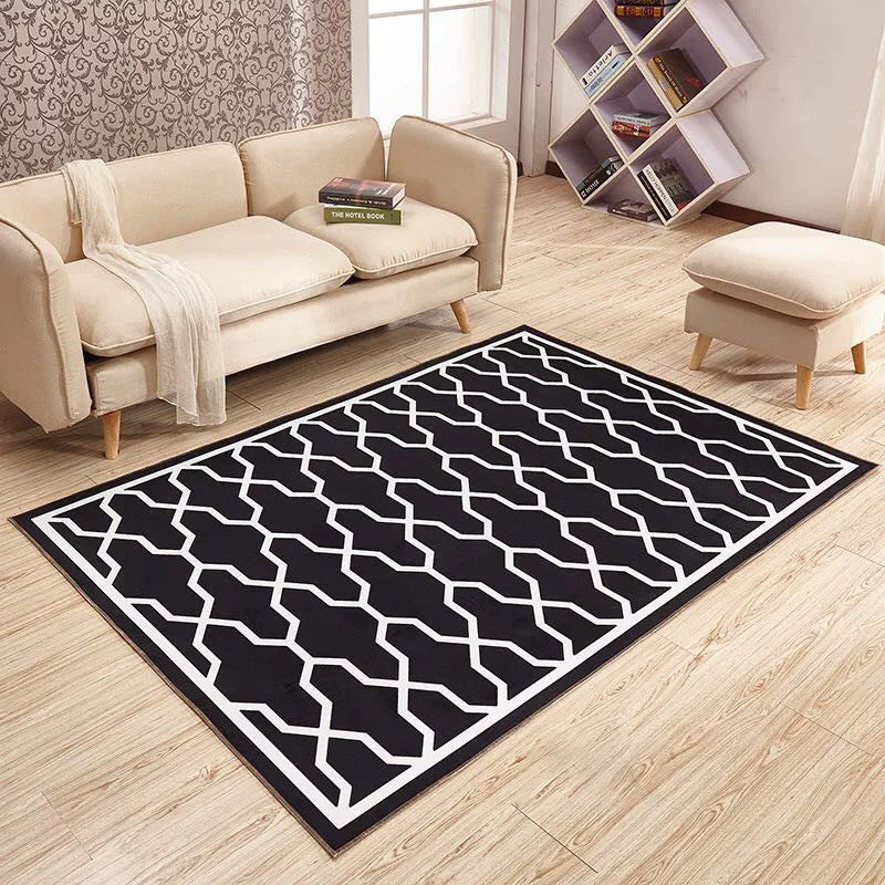 Fancy Living Room Carpet Modern Geometric Print Polyester Area Rug Anti-Slip Area Rug