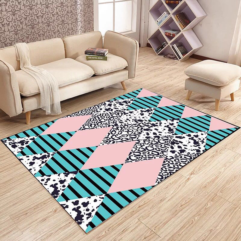 Fancy Living Room Carpet Modern Geometric Print Polyester Area Rug Anti-Slip Area Rug