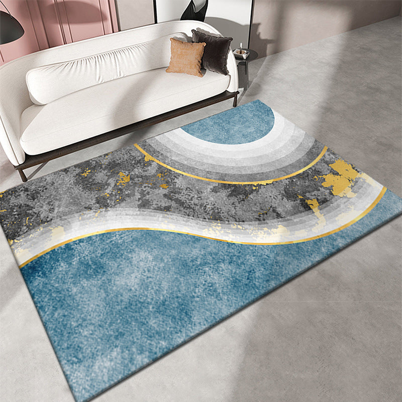 Black Living Room Area Rug Geometric Pattern Modern Area Carpet Polyester Non-Slip Backing Rug