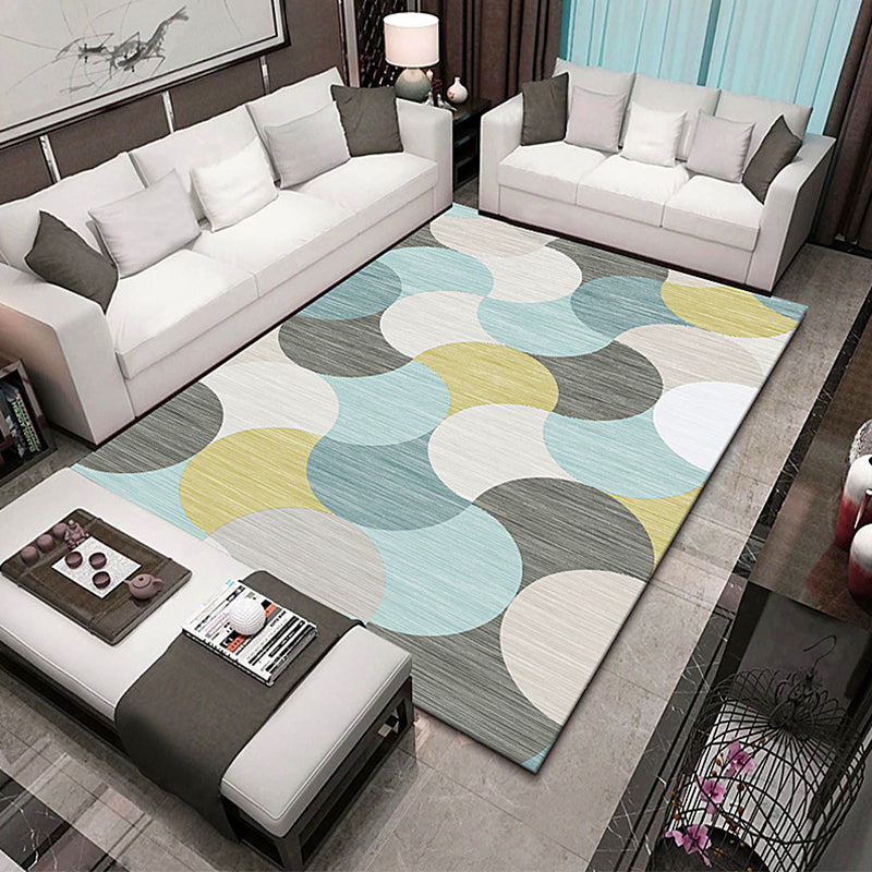 Navy Modern Rug Polyester Graphic Rug Stain Resistant Rug for Living Room