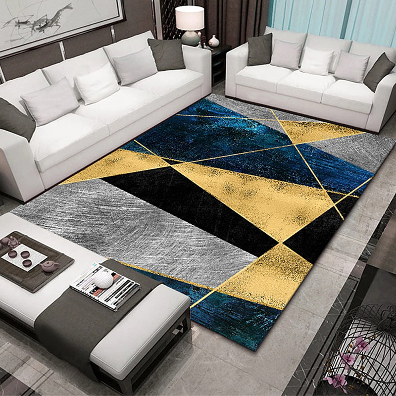 Navy Modern Rug Polyester Graphic Rug Stain Resistant Rug for Living Room
