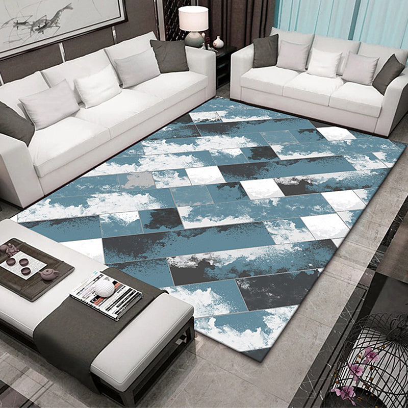Navy Modern Rug Polyester Graphic Rug Stain Resistant Rug for Living Room