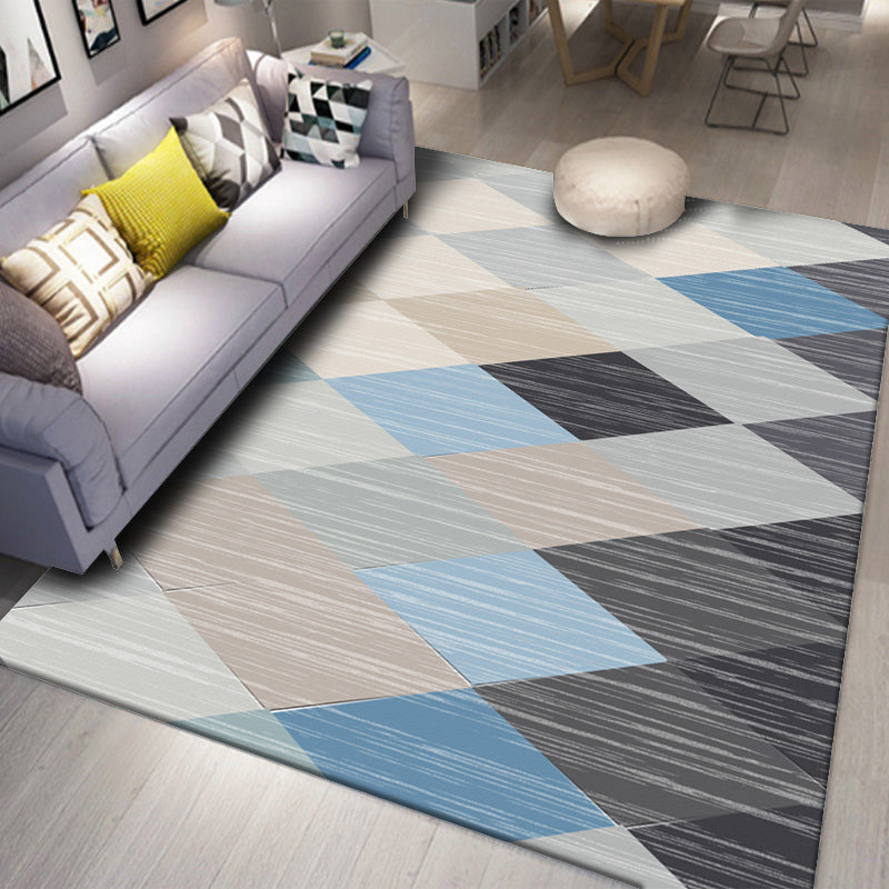 Dark Gray Lozenge Rug Polyester Modern Rug Washable Rug for Home Decor