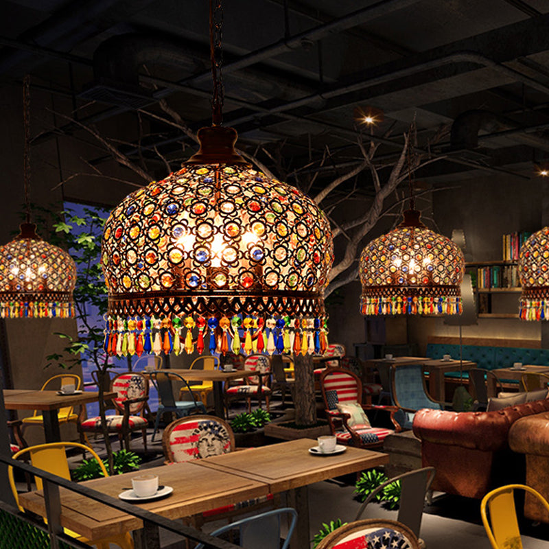 White/Brass 3 Bulbs Chandelier Lamp Traditional Metal Dome Hanging Ceiling Light for Restaurant