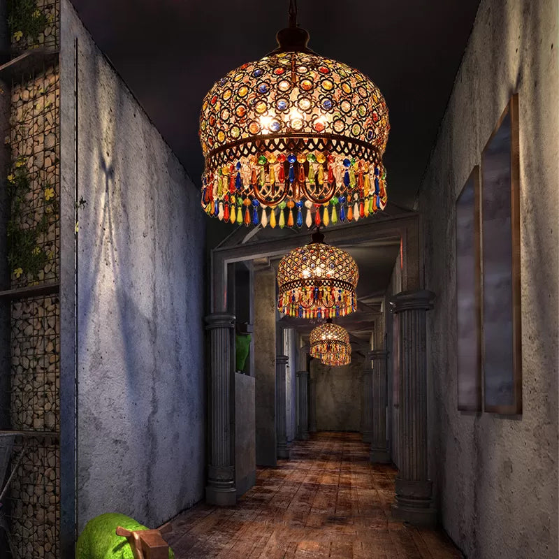 White/Brass 3 Bulbs Chandelier Lamp Traditional Metal Dome Hanging Ceiling Light for Restaurant