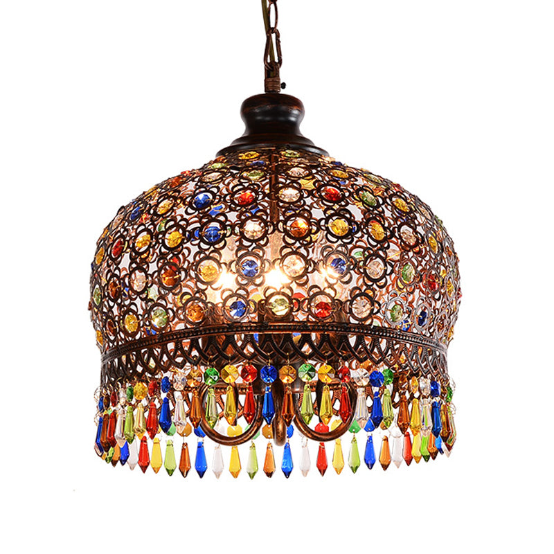 White/Brass 3 Bulbs Chandelier Lamp Traditional Metal Dome Hanging Ceiling Light for Restaurant