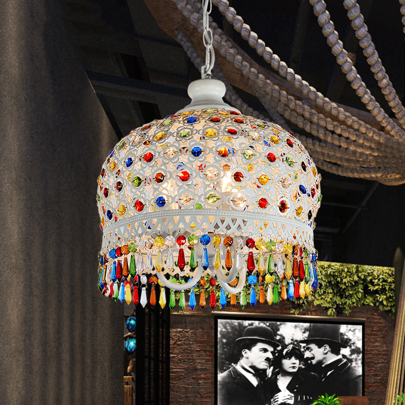 White/Brass 3 Bulbs Chandelier Lamp Traditional Metal Dome Hanging Ceiling Light for Restaurant