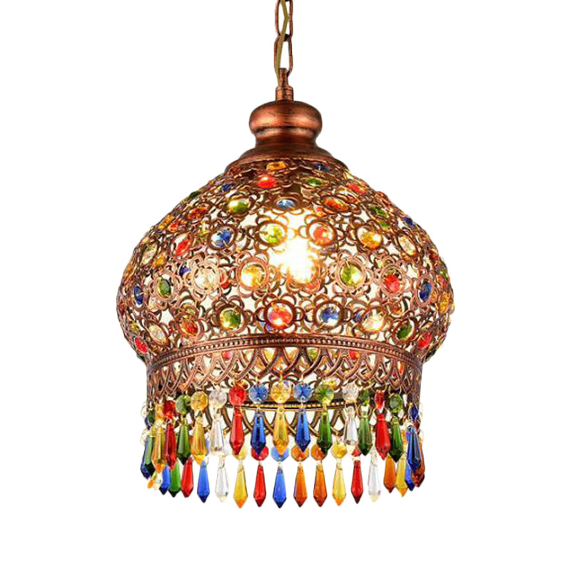 Metal Dome Chandelier Light Fixture Decorative 3 Heads Corridor Suspension Pendant in Brass