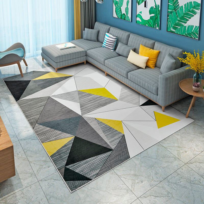 Yellow Modern Area Rug Blended Geometric Rug Non-Slip Backing Rug for Living Room