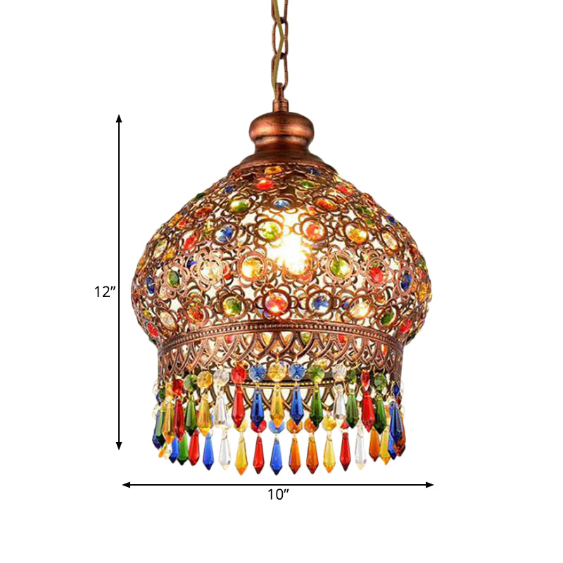 Metal Dome Chandelier Light Fixture Decorative 3 Heads Corridor Suspension Pendant in Brass