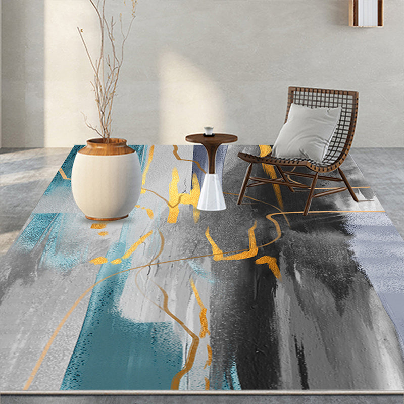 Modern Rug Funky Gray Tone Abstract Print Carpet Polyester Stain Resistant Area Rug for Living Room