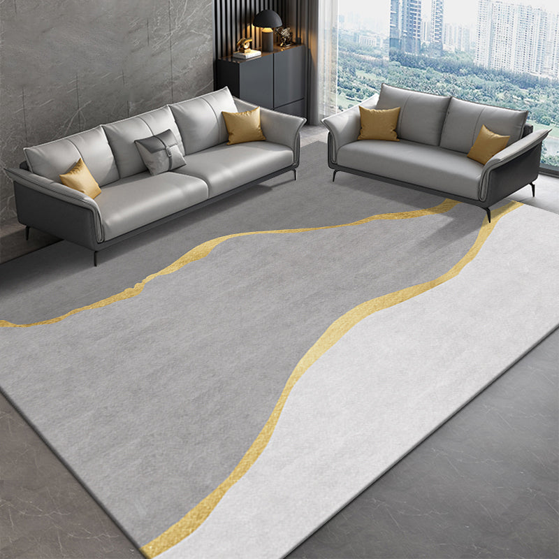Grey Modern Carpet Geometric Pattern Polyester Area Carpet Stain Resistant Rug for Home Decor