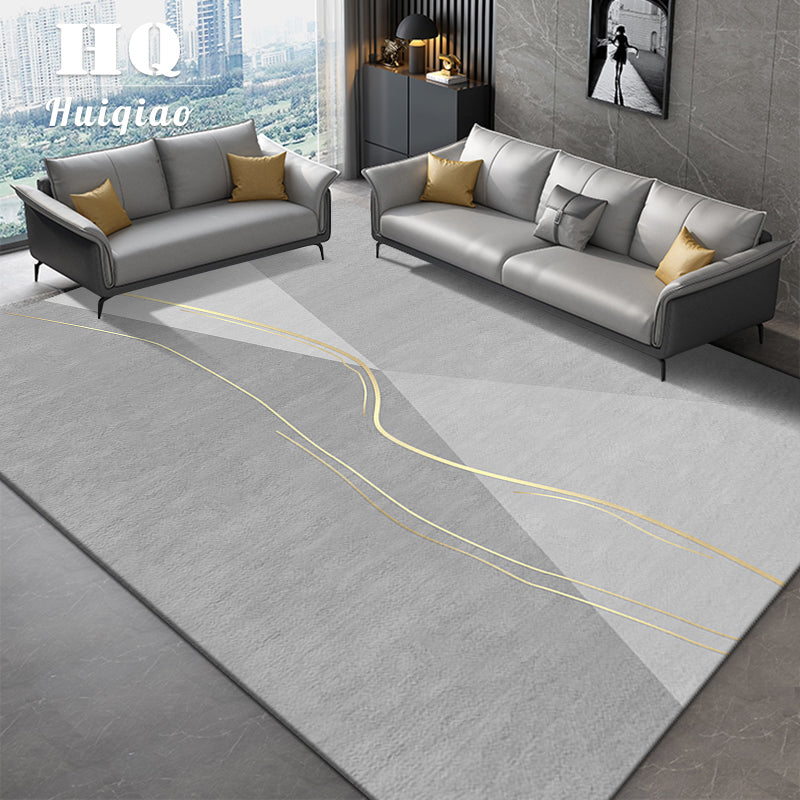 Grey Modern Carpet Geometric Pattern Polyester Area Carpet Stain Resistant Rug for Home Decor
