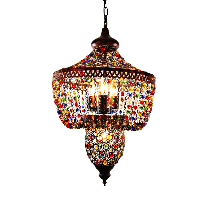 4 Bulbs Metal Chandelier Pendant Light Bohemian Bronze Lantern Dining Room Suspension Lighting