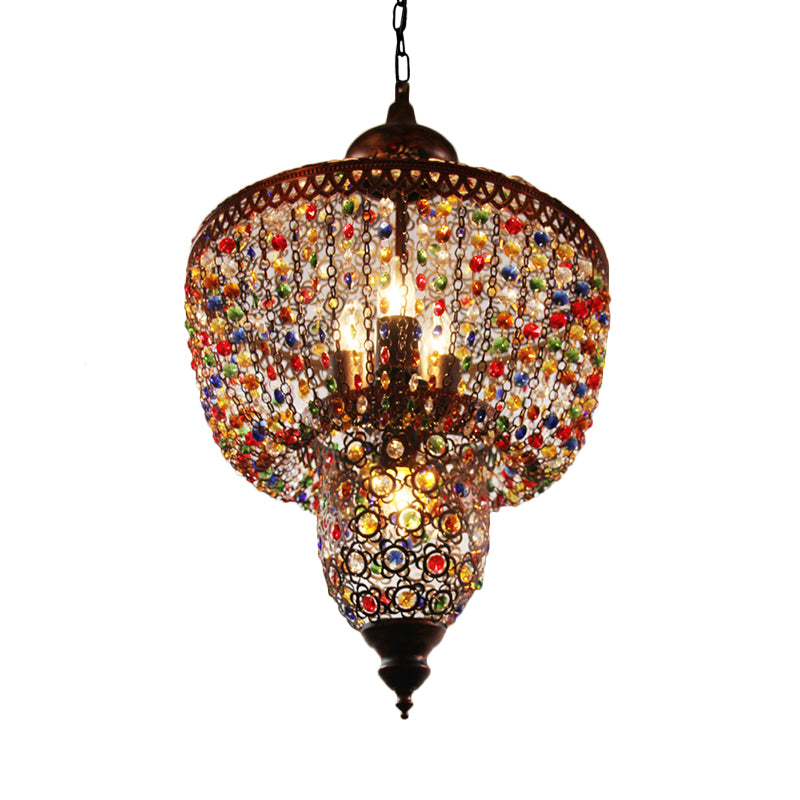 4 lampadine lampadario in metallo Light Light Bohémien Bronzo Lantern Sala da pranzo Sospensione Illuminazione