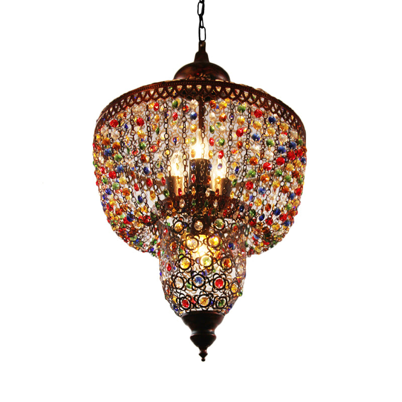 4 Bulbs Metal Chandelier Pendant Light Bohemian Bronze Lantern Dining Room Suspension Lighting