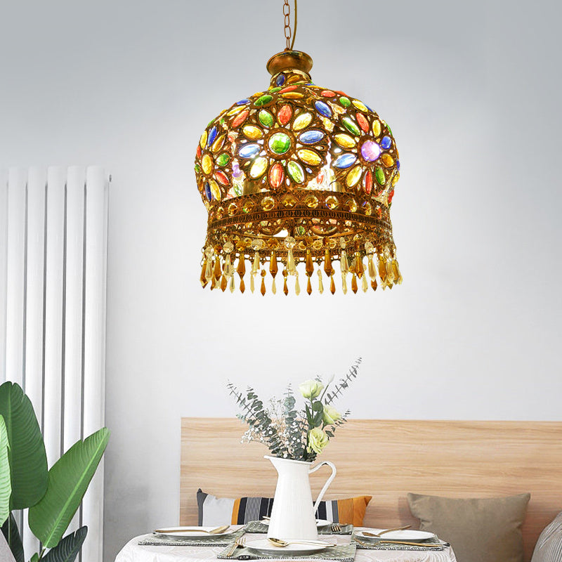Dome Metal Pendant Chandelier Antique 3 Heads Dining Room Hanging Ceiling Light in Brass