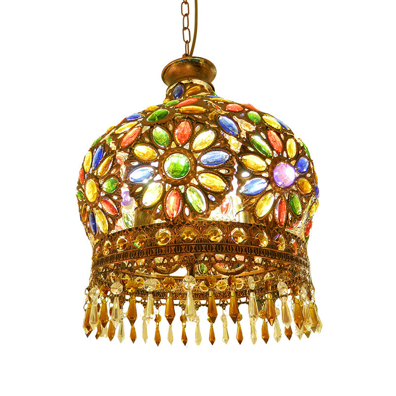 Dome Metal Pendant Chandelier Antique 3 Heads Dining Room Hanging Ceiling Light in Brass
