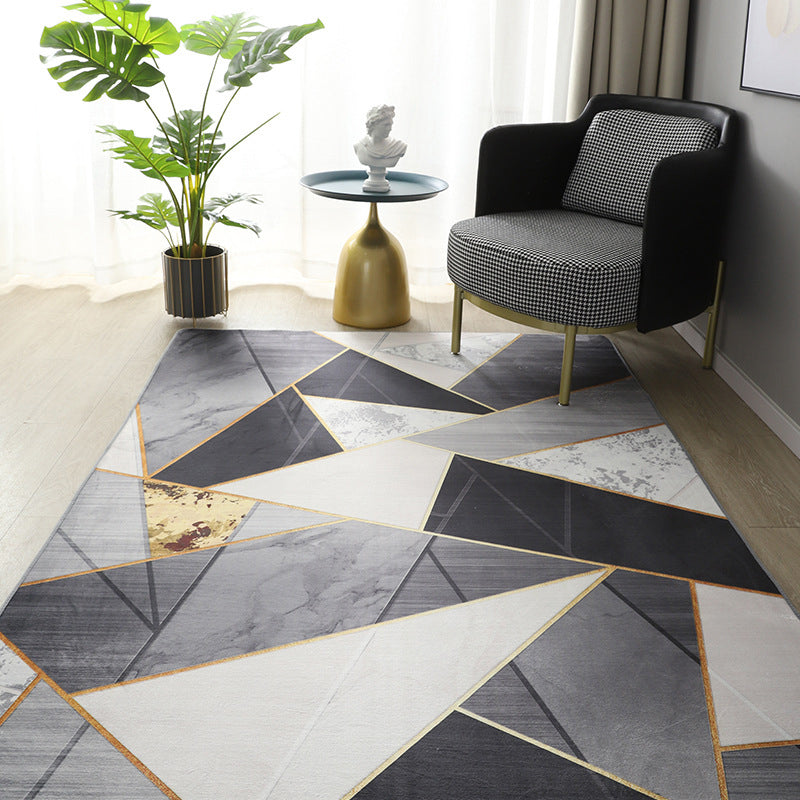 Grey Modern Area Rug Polyester Geometric Pattern Area Carpet Non-Slip Backing Rug for Home Decor