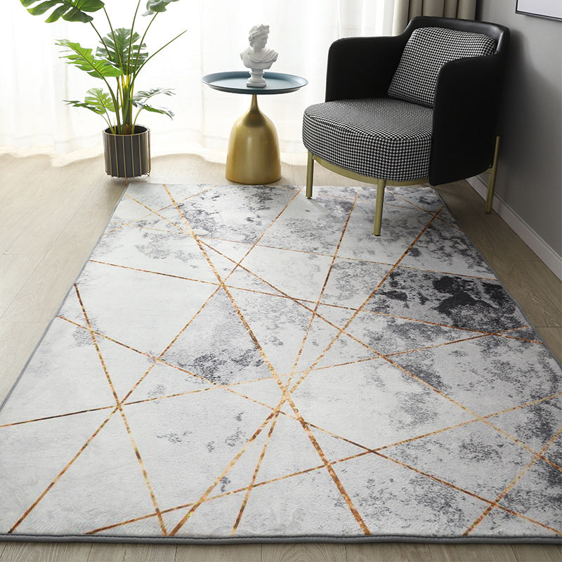 Grey Modern Area Rug Polyester Geometric Pattern Area Carpet Non-Slip Backing Rug for Home Decor