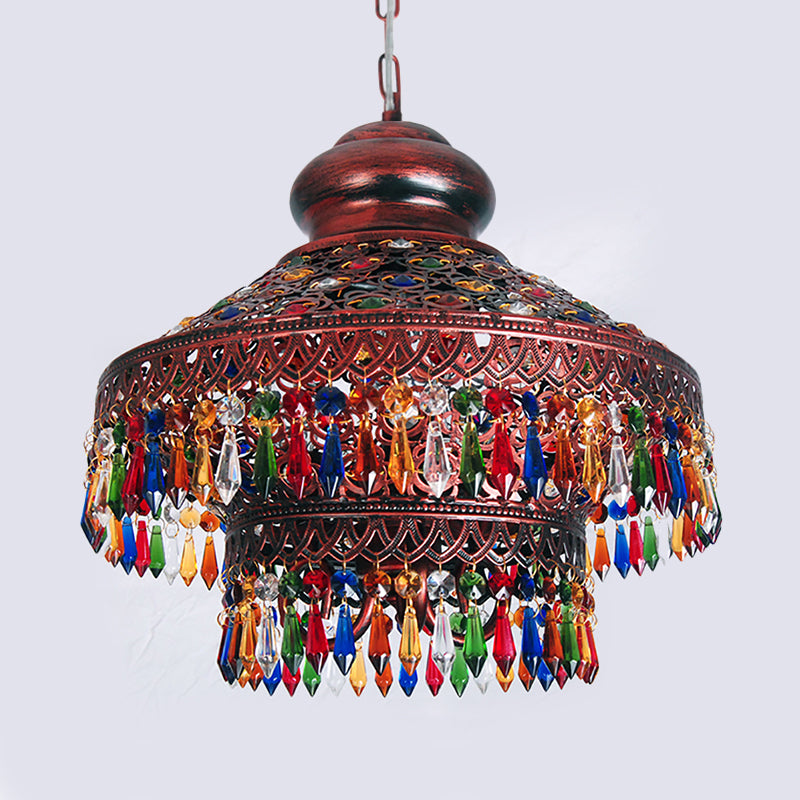 Copper Cone Hanging Chandelier Bohemian Metal 3 Heads Dining Room Pendant Ceiling Light