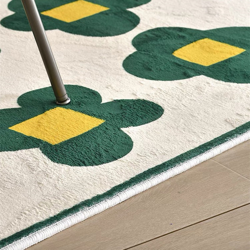 Green Modern Carpet Floral Pattern Polyester Area Rug Easy Care Washable Rug for Home Decor