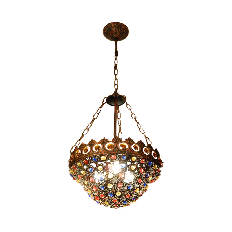 10"/13" Wide Metal Copper Ceiling Chandelier Bowl 3 Bulbs Art Deco Down Lighting Pendant for Dining Room