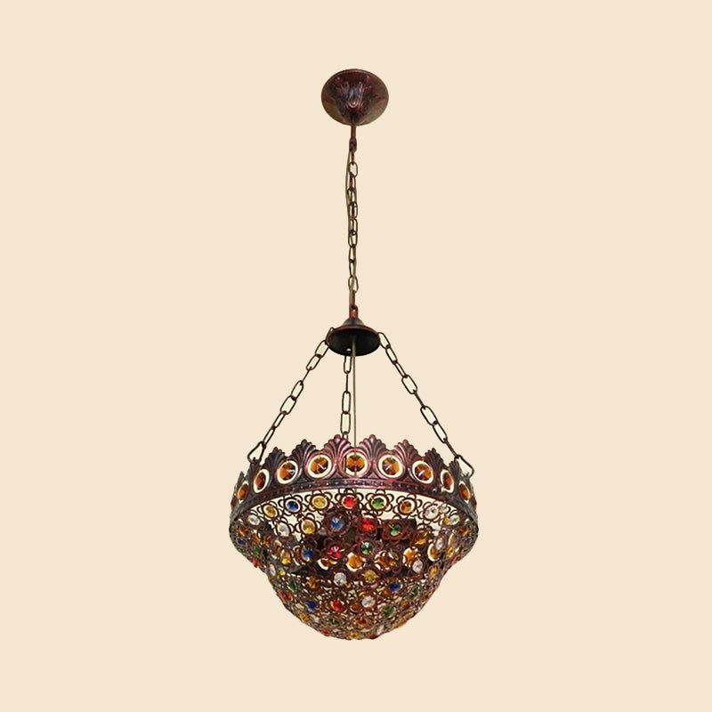 Ciotola del lampadario a soffitto in rame in metallo largo 10 "/13" 3 lampadine Art Deco Down Lighting Ciondolo per sala da pranzo
