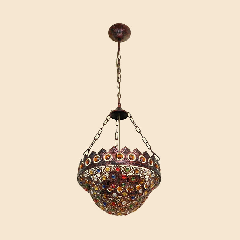 10"/13" Wide Metal Copper Ceiling Chandelier Bowl 3 Bulbs Art Deco Down Lighting Pendant for Dining Room