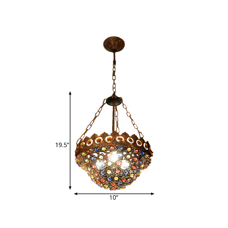 10"/13" Wide Metal Copper Ceiling Chandelier Bowl 3 Bulbs Art Deco Down Lighting Pendant for Dining Room