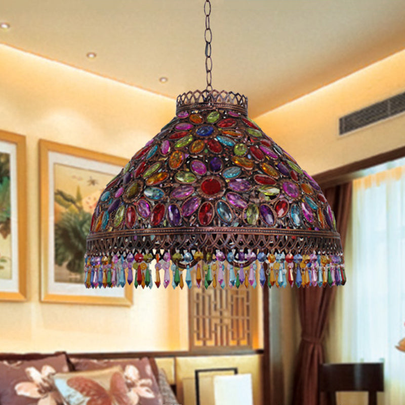 Art Deco Bowl Chandelier Light 3 Bulbs Metal Ceiling Lamp in Rust for Living Room