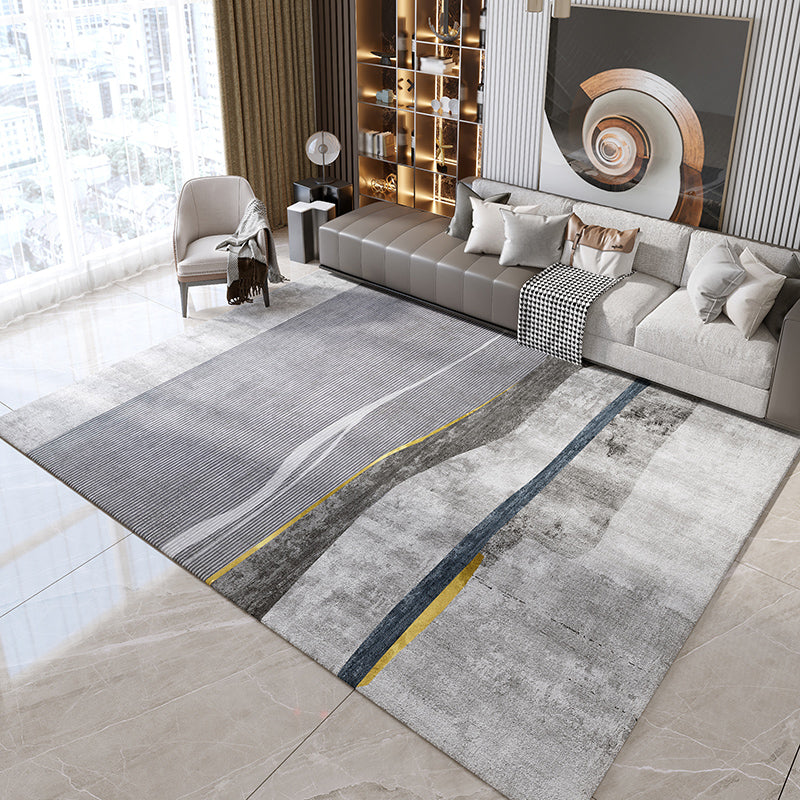 Casual Home Decoration Rug Grey Geometry Print Carpet Polyester Non-Slip Backing Area Carpet