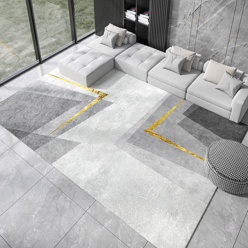Casual Home Decoration Rug Grey Geometry Print Carpet Polyester Non-Slip Backing Area Carpet