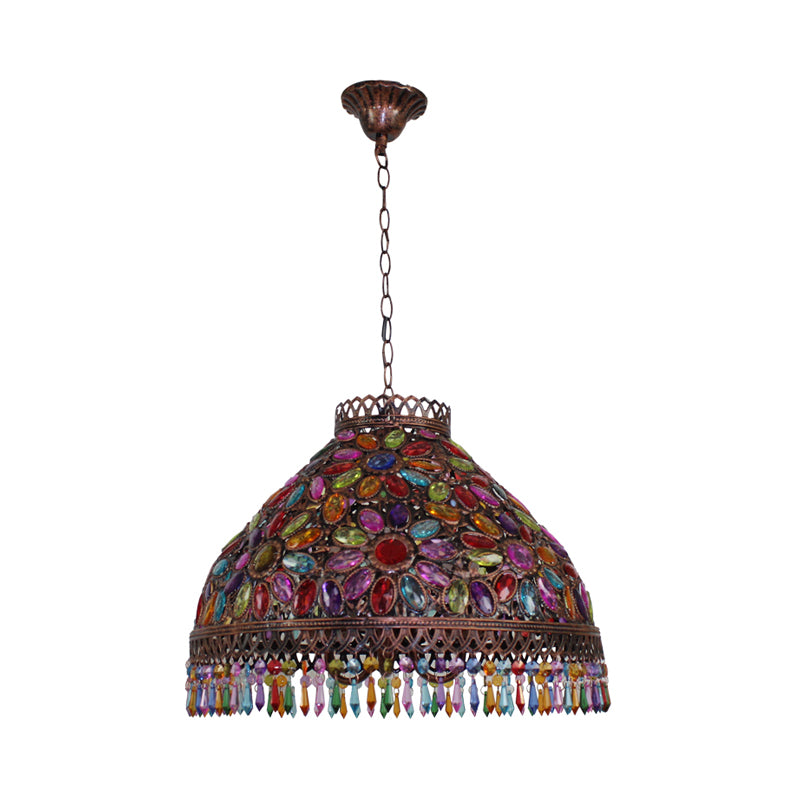 Art Deco Bowl Chandelier Light 3 Bulbs Metal Ceiling Lamp in Rust for Living Room